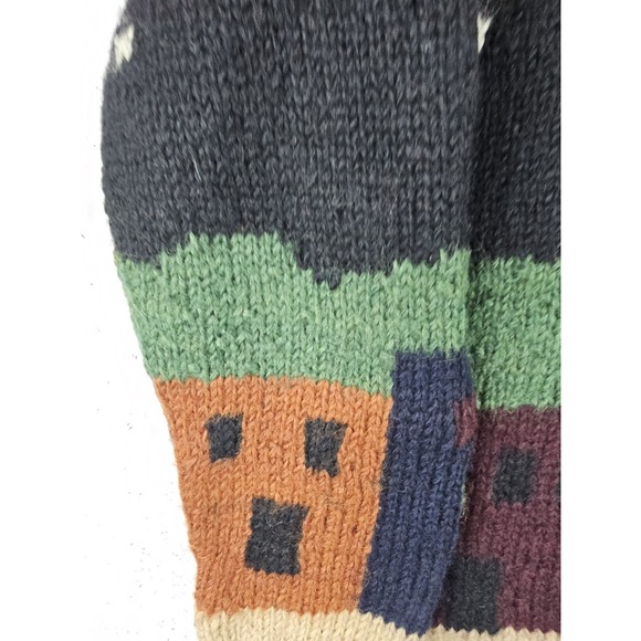 VTG Newari Cardigan Sweater Hand Knitted Nepal Chunky City Scapes Women's L/XL - Picture 10 of 16